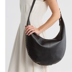 ✅NEW “Madewell” Essentials Curve Studs Black Leather Shoulder Bag